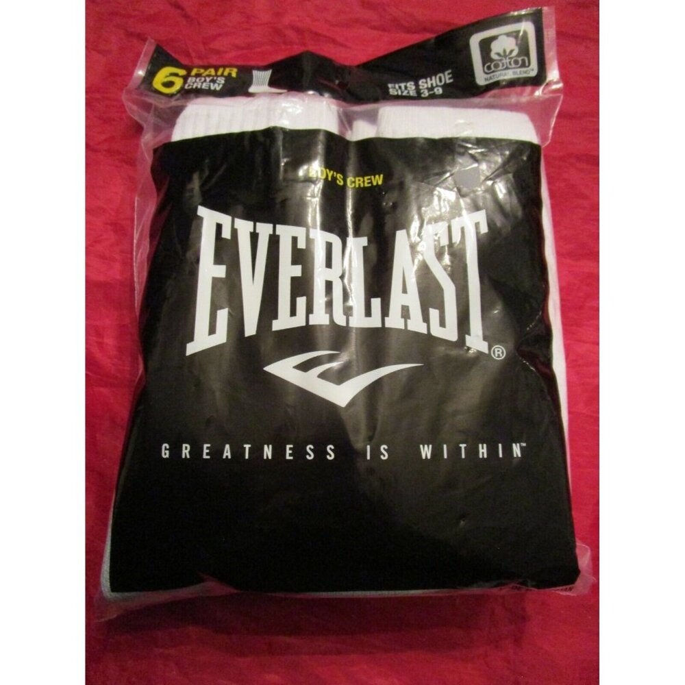 Everlast 6 Pair Boys Crew Socks White Fits Shoe 3-9 Comfort Top Cotton Blend